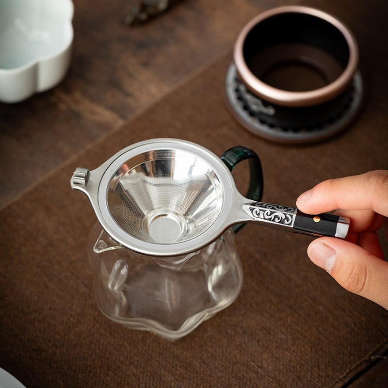 不锈钢茶漏茶g滤公道杯茶水分离滤茶器实木茶托架茶具配件