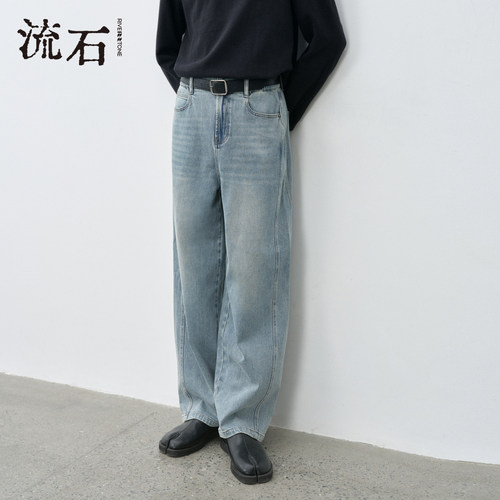 riverstone男水洗做旧牛仔弯刀裤