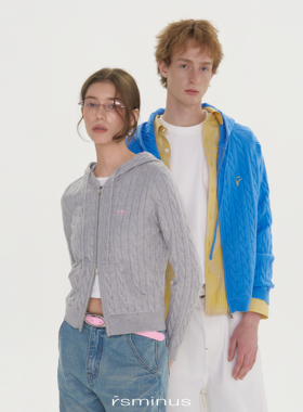 rsminus男女同款复古学院绞花连帽毛衣外套2026春季针织开衫男生