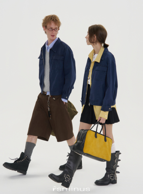 rsminus男女同款宽松工装翻领外套2026年春季新款纯棉水洗夹克潮