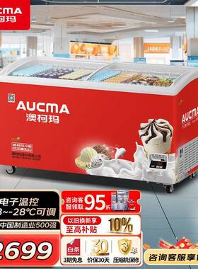 澳柯玛冰柜展示柜商用小型冷柜平面钢化玻璃推拉门商超雪糕柜