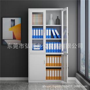 移铁门皮柜文件柜钢制办公柜璃门文件拉柜推门玻大器文件带锁半截
