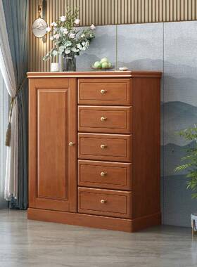 中式木卧VJO室五斗柜带抽实屉柜多功能组装小带锁收纳柜门储物柜