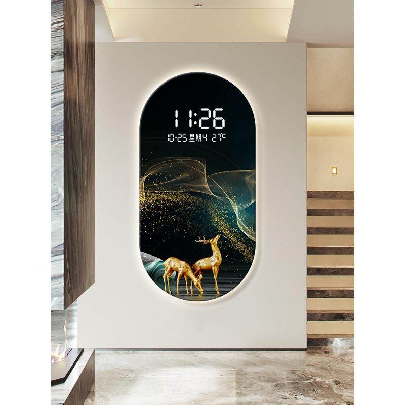 轻关奢异形鹿钟夜光电子钟表挂客厅玄过道装饰LE画D灯表挂墙FQB时