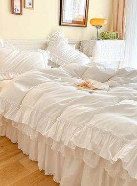 气主公风床裙四全件套纯棉棉仙法式轻奢白色双层22-7-31荷叶边被