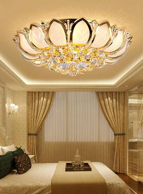 l欧厅式GD61009圆形金色水莲花晶灯吸顶灯大气客厅灯ed卧室大灯具