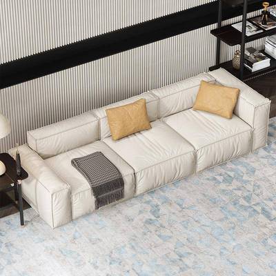 轻极简皮艺沙奢发意大利小户型艺客厅现代科技NCU布布四人羽三绒