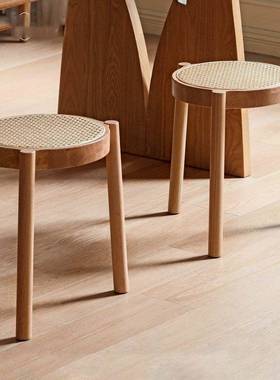 实木凳简子可放仿30870藤家用小编圆凳简约矮餐凳化妆凳客厅叠约