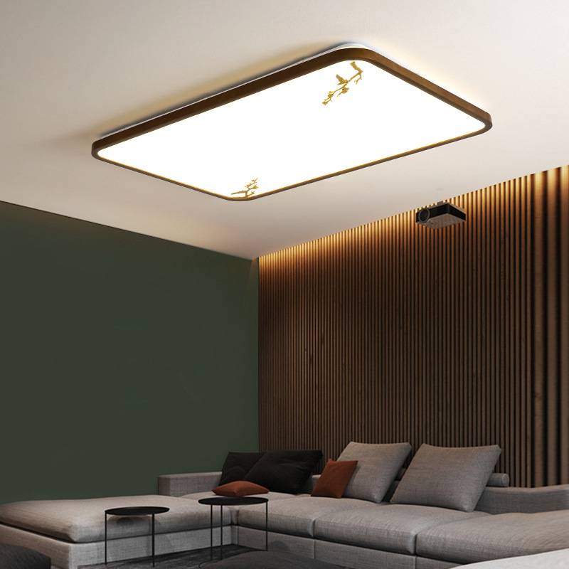 新中式客厅LED吸顶灯中国风卧室实木书房主灯长方形大厅灯具套餐