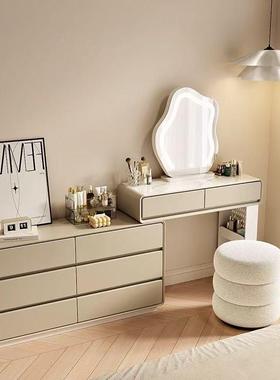 新款式斗奶油风家居梳台岩板柜一59131体出租妆房间转角书桌化法