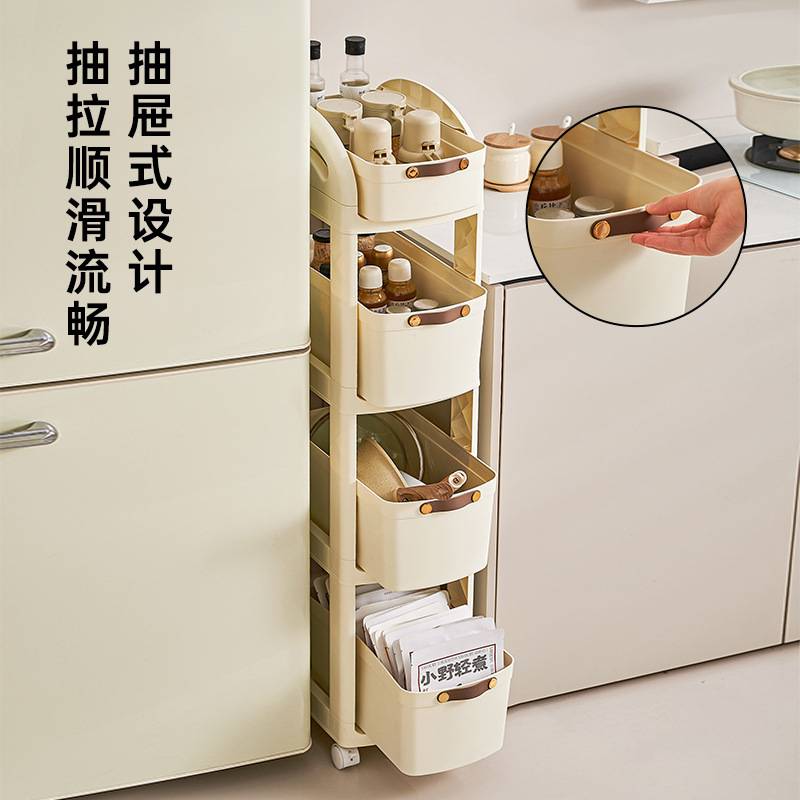 厨房置物架多层落地式家用多功能调味品储物架抽拉式置物架小推车