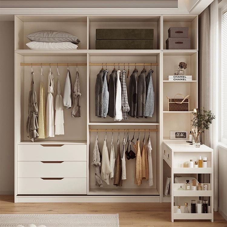 推油风拉门衣柜家用卧室现代简约法式玻璃小户型奶DMX一桌体带书