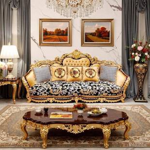 欧式户别墅奢华布艺PVI沙发法式金箔宫廷古典发沙豪宅大型客厅艺