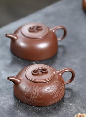 紫茶正宗宜砂101971双壶厂家原兴矿紫泥手工茶壶内推球孔壶双圈半