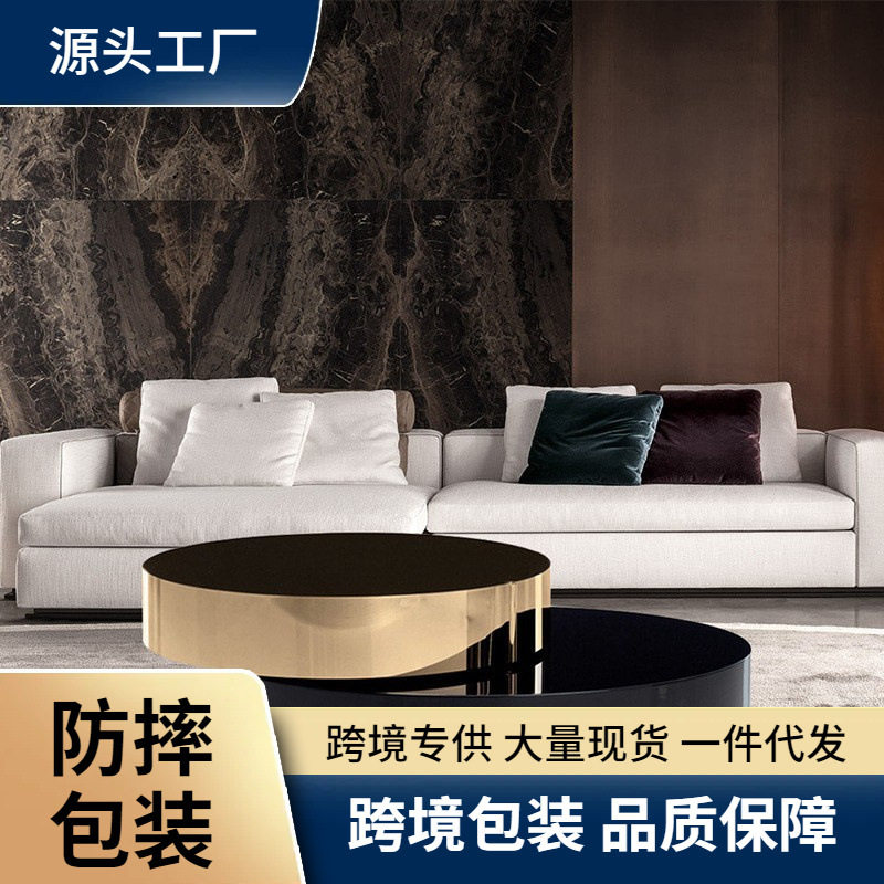 茶几组合不锈钢现代简约家用客厅小户型旋转轻奢圆形茶几桌轻奢风