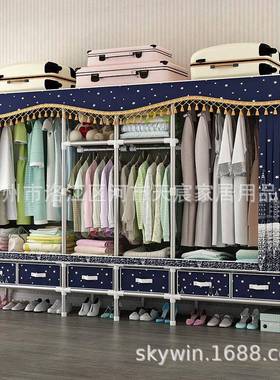 全架简易布加衣柜加钢管加粗固厚抽屉式收纳挂钢衣组装租房pRCG合