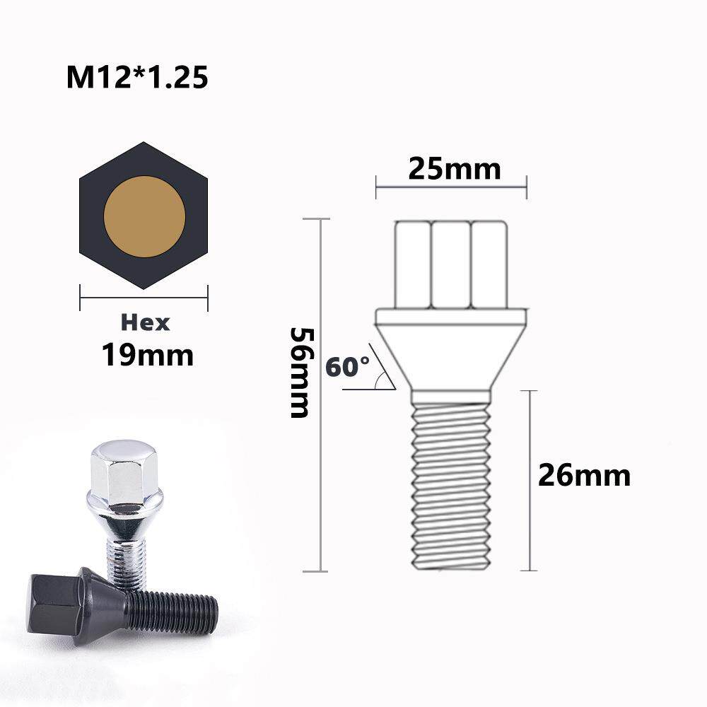 0件2装黑mRAK12x六1.2519mm实心一体色角轮爪螺栓26mm