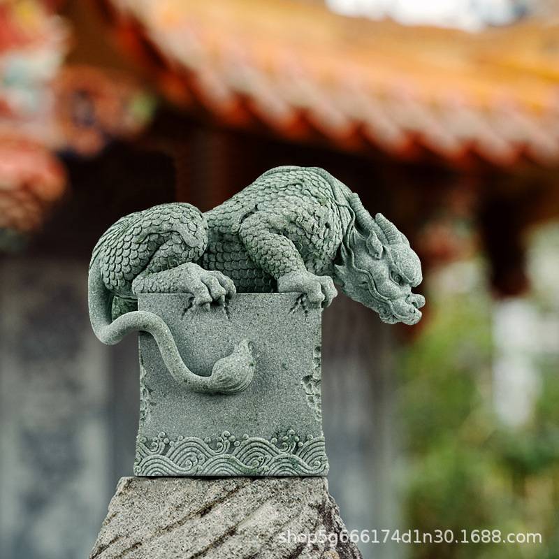 中式青砂石盘龙石玺摆件家居桌面茶宠书房镇纸鱼缸景观造景装饰品