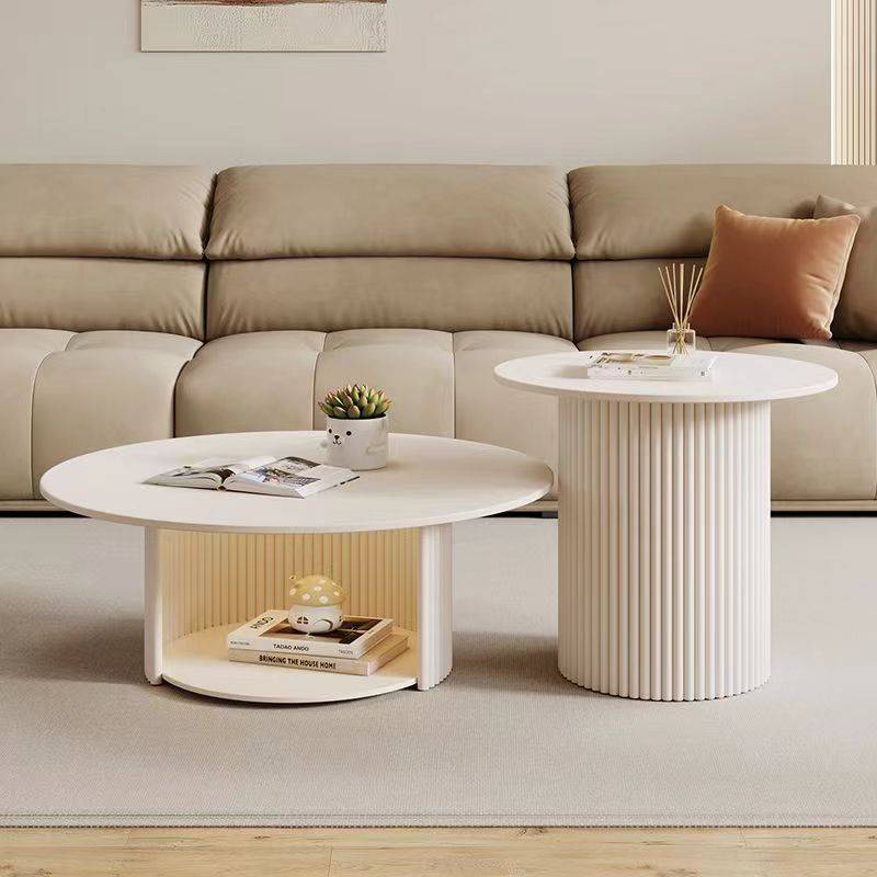 法式岩板奶油风茶几组合猫窝茶几椭圆形小茶几极简小户型茶几