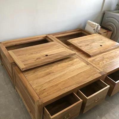 老榆木床榻榻米全实木床物体新中式储高箱床简约无品牌/箱双人床