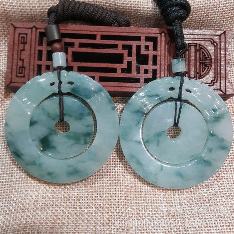 糯冰飘蓝花双龙戏珠复古翡翠平安扣