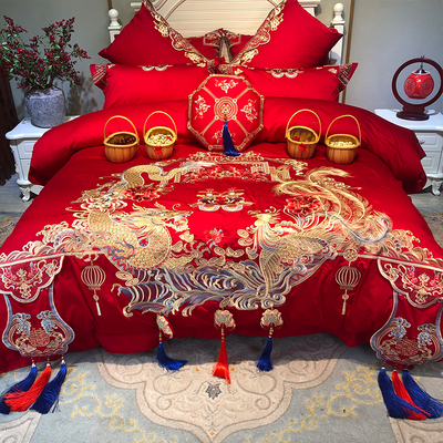新中式床品被套婚庆用品被子喜被床上四件套结婚房全棉纯棉十件套