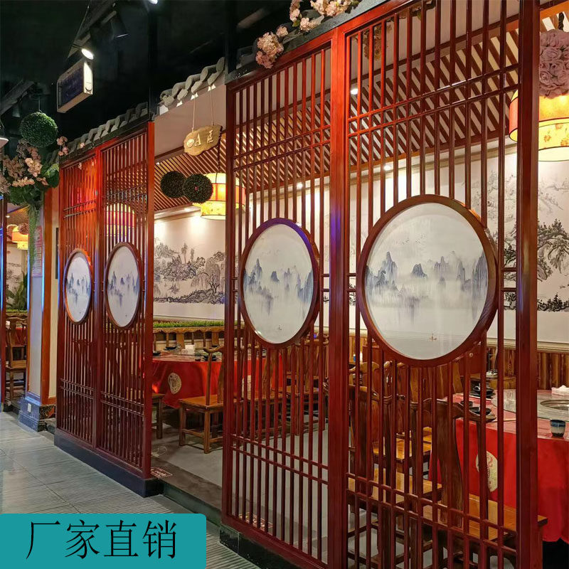 新中式吊顶仿古门窗实木花格镂空背景墙日式屏风隔断客厅装饰木作