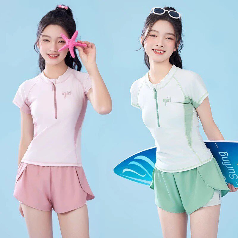 中学生泳衣女20j25新款分体保守遮肚显瘦女孩遮肉沙滩海边泳衣温