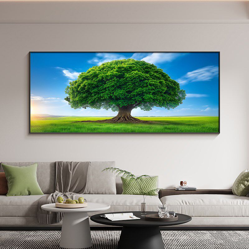 背景墙挂画沙发绿植树木客厅大树壁画简约小现代风景画装饰画清新