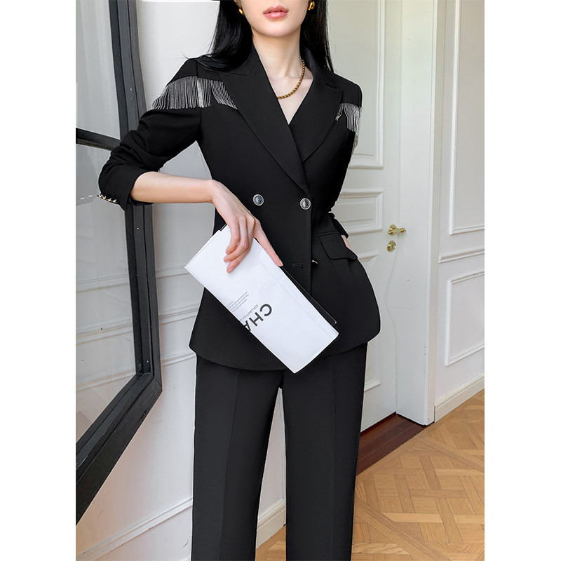 休闲西装套装女设计感小众高级感气质阔腿裤商务职业黑色西服外套