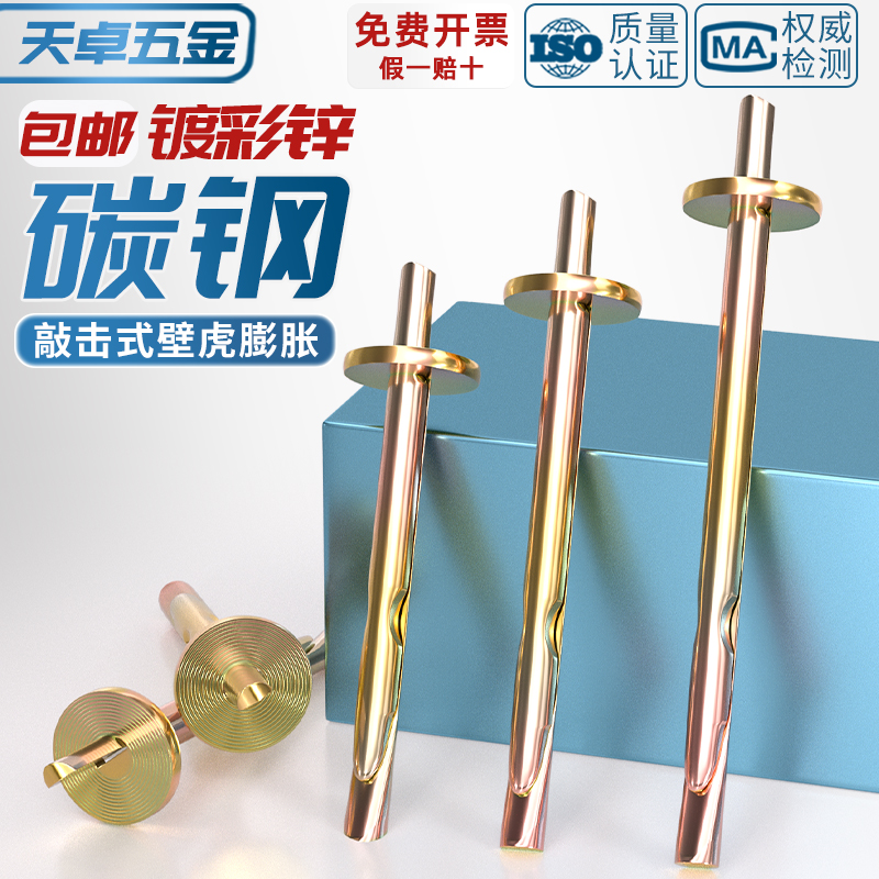 彩锌插片壁虎膨胀螺丝敲击式膨胀钉水泥墙快速打入式膨胀螺栓6mm