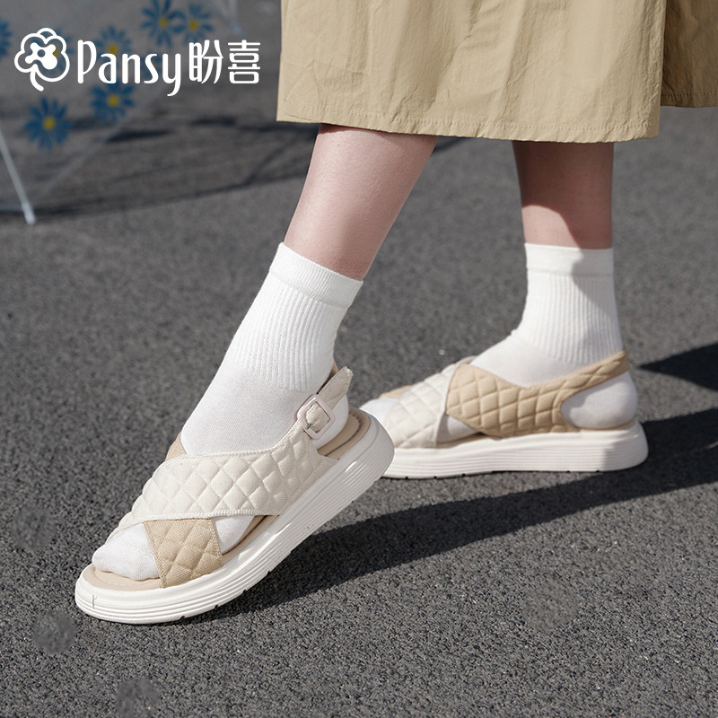 盼喜日系菱格飞织透气女凉鞋