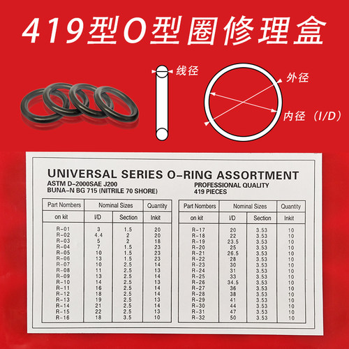 419O型密封圈修理盒套装汽车空调阀门密封橡胶圈红黄蓝丁晴O皮圈*