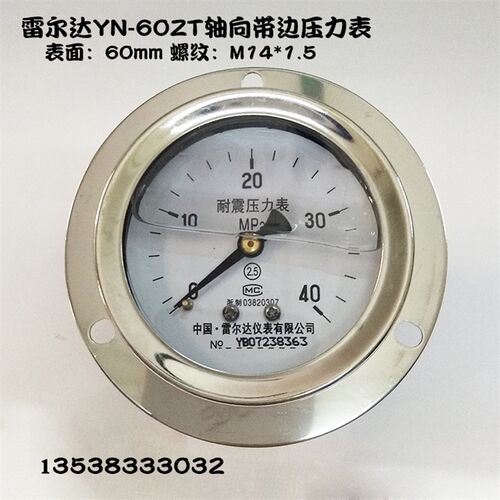 雷尔达轴向带边耐震压力表YN-60ZT油压液压表0-1.6/10/25/40MPA