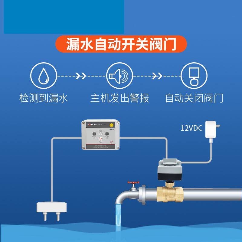 漏水自动关水阀12V二通电动阀门水位控制开关漏水报警自动关水2