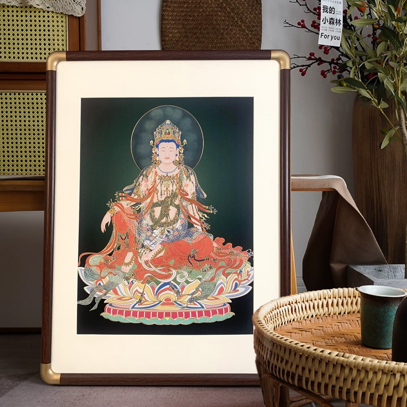 水月观音铜版画高端画黄铜雕刻玄关客餐厅装饰画沙发背景墙装饰画