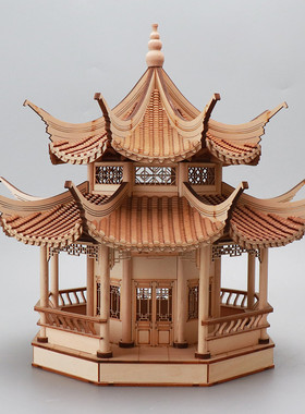 现代新中式创意古建筑八角凉亭家居客厅玄关软装饰品电视酒柜摆件
