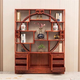 实木新中式大团圆博古架南t榆木多宝阁茶叶置物架客厅隔断展示柜