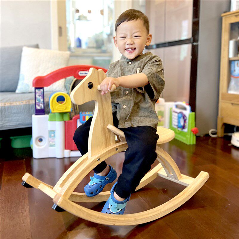 儿童木马木e制玩具幼儿园室内外宝宝实木弯曲摇马婴儿小孩周岁礼