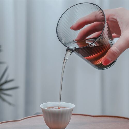 玻璃公道b杯简约日式公杯灰色加厚耐高温色料茶海条纹透明分茶器