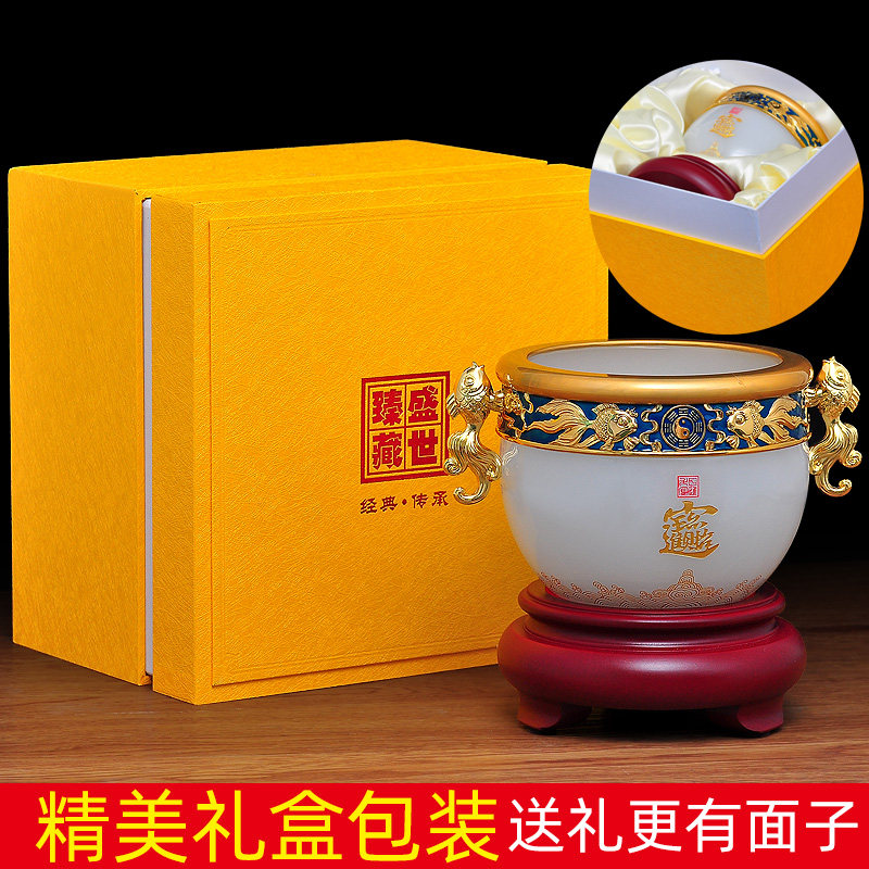 琉璃玉聚宝盆摆件招财家居t客厅玄关酒柜装饰品公司办公室商务礼