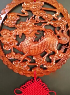 桃木福字挂件入h户实木中国结挂饰玄关墙面装饰圆形大号木雕工艺
