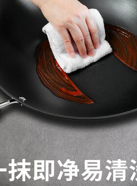 粤凯德无a涂层圆底真不锈双耳铸铁锅生铁锅传统家用炒菜锅铲不粘