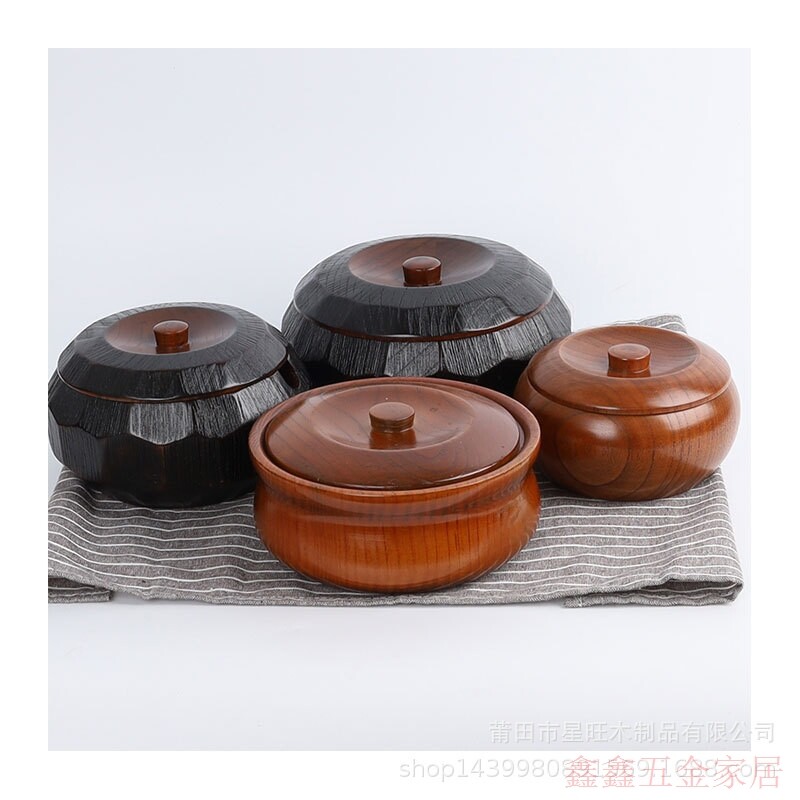 直供实木a日韩泡面碗 整木挖制带盖大木碗 防烫圆形沙拉碗现货