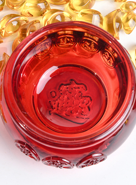 红色水晶球聚宝盆k元宝摆件办公室桌面客厅家居酒柜装饰品开业礼