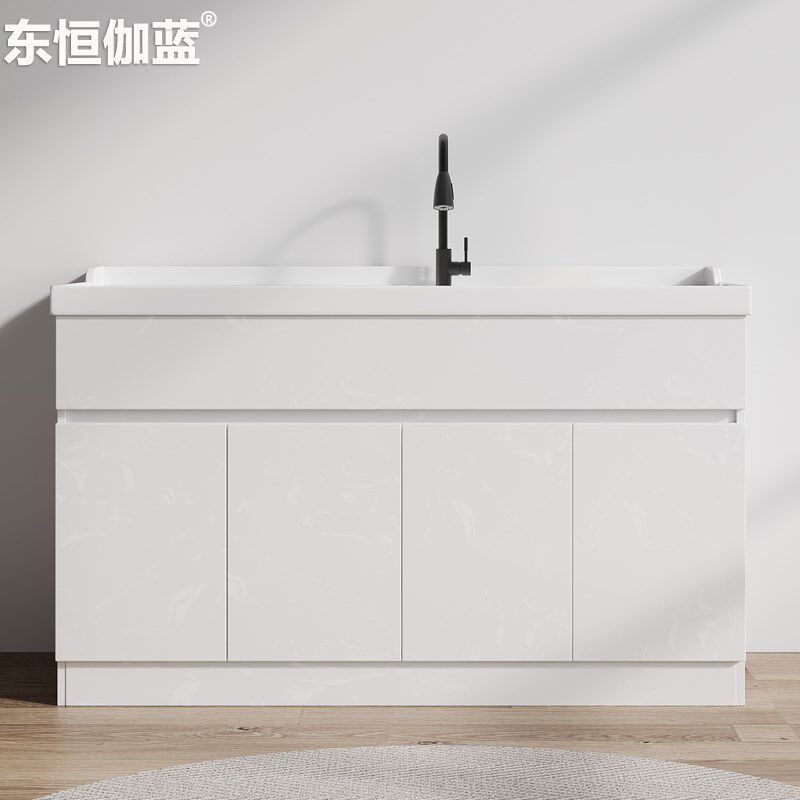 简约现代户外整体人造石洗衣柜阳台石英石洗衣盆带U斜衣搓板洗衣