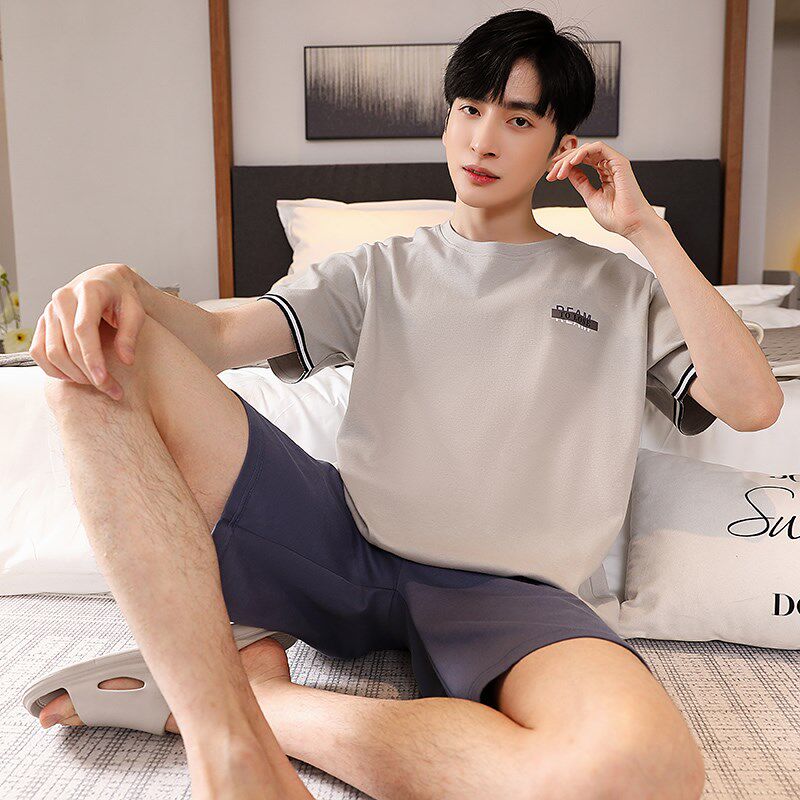 睡衣男夏季2025年新款纯棉休闲圆领短袖短裤全棉套装可外穿家居服