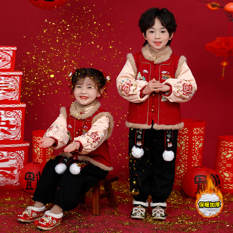 加厚加绒儿童汉服拜年服演出服