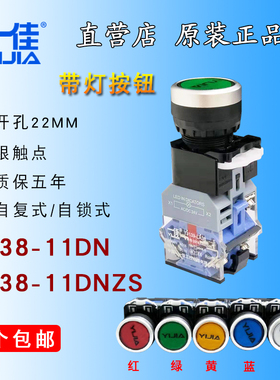 一佳YJ139-LA38-11DN 平钮带灯点动复位自锁按钮 22mm 电源开关
