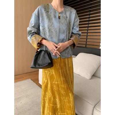 司南 新中式国风 精致盘扣竹纹提花缎面外套新品秋冬新款 SN6047